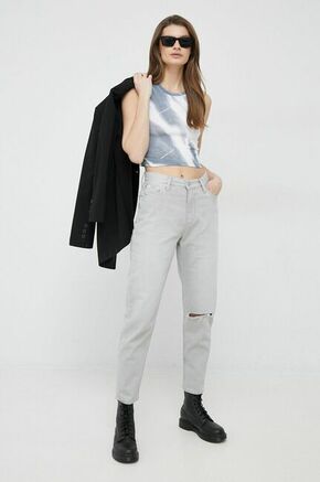 Kavbojke Calvin Klein Jeans ženski - siva. Kavbojke iz kolekcije Calvin Klein Jeans v stilu mom s visokim pasom. Model izdelan iz bombažnega denima. Material