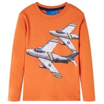 vidaXL Otroška majica z dolgimi rokavi potisk letal temno oranžna 92