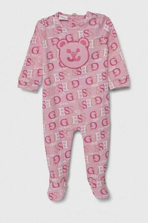 Otroške bombažne hlačke Guess - roza. Pajac za dojenčka iz kolekcije Guess. Model izdelan iz vzorčaste pletenine. Tanek