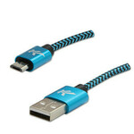 Logo Kabel USB (2.0), USB A moški - microUSB moški, 1 m, 480 Mb/s, 5V/2A, modri, škatla, najlonski oplet, aluminijast pokrov priključka