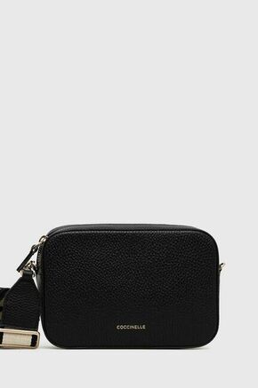 Usnjena torbica Coccinelle črna barva - črna. Majhna torbica iz kolekcije Coccinelle. na zapenjanje