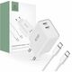 HIŠNI POLNILEC TECH-PROTECT C35W 2-PORT NETWORK CHARGER PD35W + TYPE-C CABLE WHITE