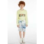 Otroške bombažne kratke hlače Guess - modra. Otroški kratke hlače iz kolekcije Guess. Model izdelan iz pletenine.