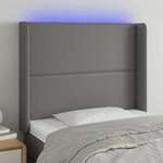 Vidaxl LED posteljno vzglavje sivo 83x16x118/128 cm umetno usnje