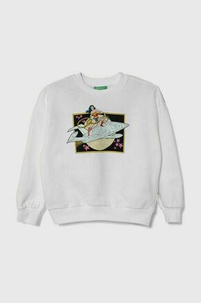 Otroški bombažen pulover United Colors of Benetton bela barva - bela. Otroški pulover iz kolekcije United Colors of Benetton