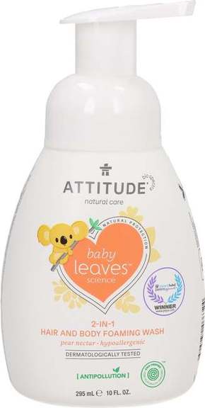 "Attitude 2v1 čistilna pena za lase in telo baby leaves - Pear Nectar"