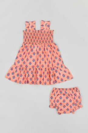 Otroška bombažna obleka zippy roza barva - roza. Obleka za dojenčke iz kolekcije zippy. Nabran model