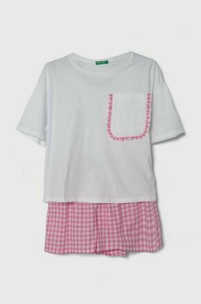 Otroška bombažna pižama United Colors of Benetton bela barva - bela. Otroški pižama iz kolekcije United Colors of Benetton. Model izdelan iz dveh različnih materialov.