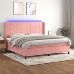 Box spring postelja z vzmetnico LED roza 200x200 cm žamet - vidaXL - roza - 94,29 - 200 x 200 cm - vidaXL