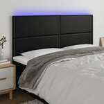Greatstore LED posteljno vzglavje črno 160x5x118/128 cm umetno usnje