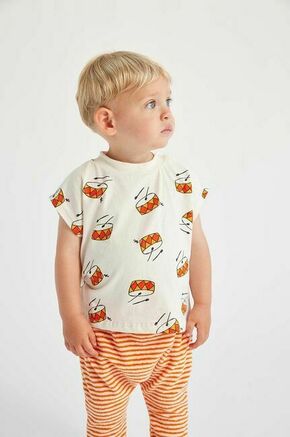 Otroška bombažna majica Bobo Choses bež barva - bež. Kratka majica za dojenčka iz kolekcije Bobo Choses. Model izdelan iz vzorčaste pletenine.