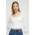 Majica Hollister Co. ženska, bela barva - bela. Bluza iz kolekcije Hollister Co. Izdelana iz enobarvne tkanine. Model iz izjemno udobne in zračne tkanine je idealen za toplejše letne čase.