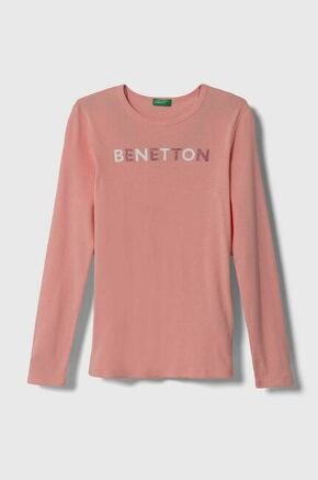 Otroška dolga majica United Colors of Benetton roza barva - roza. Otroške Majica z dolgimi rokavi iz kolekcije United Colors of Benetton. Model izdelan iz tanke