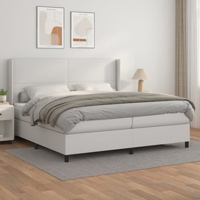 Box spring postelja z vzmetnico bela 200x200 cm umetno usnje - vidaXL - Bela - 95