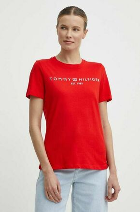 Bombažna kratka majica Tommy Hilfiger ženski - rdeča. Kratka majica iz kolekcije Tommy Hilfiger