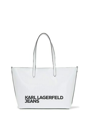 Torbica Karl Lagerfeld Jeans bela barva - bela. Velika nakupovalna torbica iz kolekcije Karl Lagerfeld Jeans. Model na zapenjanje