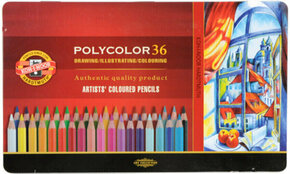 WEBHIDDENBRAND Koh-i-noor umetniške barvice POLYCOLOR set za risanje 36 kosov v pločevinasti škatli