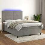 shumee Box spring postelja z vzmetnico LED sv. siva 140x190 cm žamet