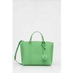 Usnjena torbica Pinko zelena barva - zelena. Majhna nakupovalna torbica iz kolekcije Pinko. Model brez zapenjanja, izdelan iz naravnega usnja.