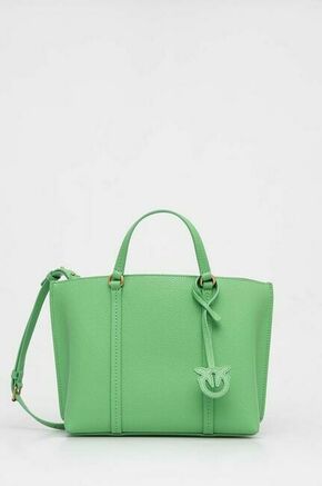 Usnjena torbica Pinko zelena barva - zelena. Majhna nakupovalna torbica iz kolekcije Pinko. Model brez zapenjanja