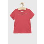 Otroška bombažna kratka majica Tommy Hilfiger roza barva - roza. Otroški kratka majica iz kolekcije Tommy Hilfiger. Model izdelan iz pletenine s potiskom.