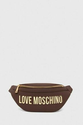 Torbica za okoli pasu Love Moschino rjava barva - rjava. Majhna pasna torbica iz kolekcije Love Moschino. Model na zapenjanje