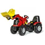 Rollytoys X-Trac Premium traktor na pedala rdeče barve s sprednjim nakladalnikom