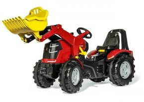Rollytoys X-Trac Premium traktor na pedala rdeče barve s sprednjim nakladalnikom
