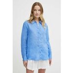 Lanena srajca Tommy Hilfiger WW0WW42037 - modra. Srajca iz kolekcije Tommy Hilfiger, izdelana iz enobarvne tkanine. Model iz izjemno udobne, zračne tkanine.