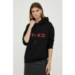 Bombažen pulover Pinko ženska, črna barva, s kapuco - črna. Pulover s kapuco iz kolekcije Pinko, izdelan iz elastične pletenine. Model iz izjemno udobne bombažne tkanine.