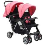 vidaXL Dvojni otroški voziček jeklen roza in črn