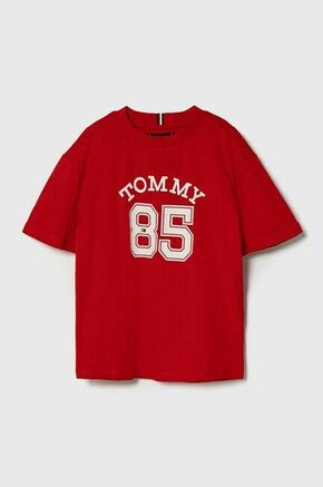 Otroška bombažna kratka majica Tommy Hilfiger rdeča barva - rdeča. Otroške Ohlapna kratka majica iz kolekcije Tommy Hilfiger