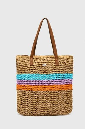 Torba za plažo Roxy bež barva - bež. Velik torba za plažo iz kolekcije Roxy. Model na zapenjanje izdelan iz iz pletenega materiala.