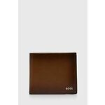 Usnjena denarnica BOSS moški, rjava barva - rjava. Mala denarnica iz kolekcije BOSS. Model izdelan iz naravnega usnja.