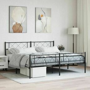 Shumee Kovinski posteljni okvir z vzglavjem in vznožjem črn 180x200 cm