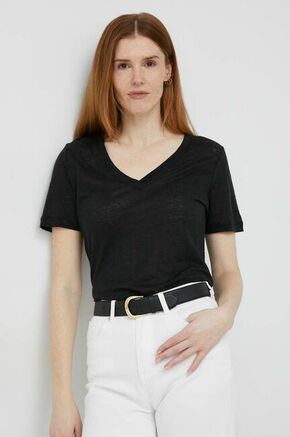 Lanena kratka majica Calvin Klein črna barva - črna. Lahkotna kratka majica iz kolekcije Calvin Klein. Model izdelan iz tanke