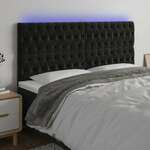 Greatstore LED posteljno vzglavje črno 200x7x118/128 cm žamet