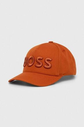 Bombažna bejzbolska kapa BOSS oranžna barva - oranžna. Kapa s šiltom vrste baseball iz kolekcije BOSS. Model izdelan iz tkanine z nalepko.