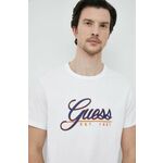 Bombažna kratka majica Guess bela barva - bela. Kratka majica iz kolekcije Guess. Model izdelan iz pletenine z nalepko. Izjemno udoben material, izdelan iz naravnih vlaken.