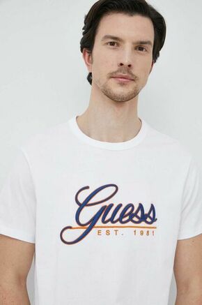 Bombažna kratka majica Guess bela barva - bela. Kratka majica iz kolekcije Guess. Model izdelan iz pletenine z nalepko. Izjemno udoben material