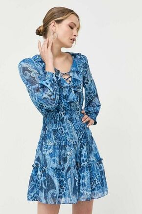 Obleka Guess - modra. Obleka iz kolekcije Guess. Model izdelan iz vzorčaste tkanine. Poliester zagotavlja večjo odpornost na gubanje.