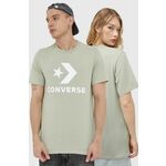 Bombažna kratka majica Converse zelena barva - zelena. Lahkotna kratka majica iz kolekcije Converse, izdelana iz pletenine, prijetne na optip. Model iz izjemno udobne bombažne tkanine.