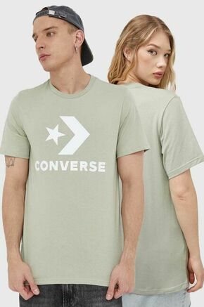 Bombažna kratka majica Converse zelena barva - zelena. Lahkotna kratka majica iz kolekcije Converse