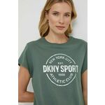 Bombažna kratka majica Dkny ženski, zelena barva - zelena. Kratka majica iz kolekcije Dkny, izdelana iz pletenine s potiskom. Model iz zračne bombažne tkanine.