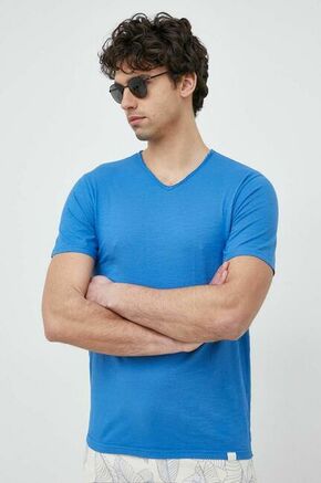 Bombažna kratka majica United Colors of Benetton - modra. Kratka majica iz kolekcije United Colors of Benetton. Model izdelan iz enobarvne pletenine. Lahek in udoben model