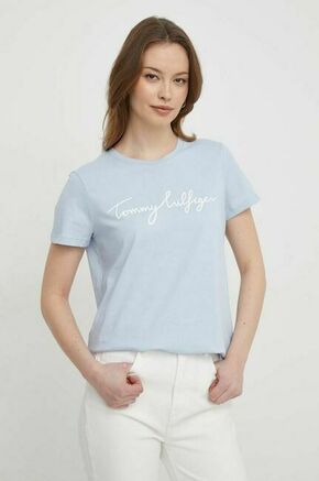 Bombažna kratka majica Tommy Hilfiger ženski - modra. Kratka majica iz kolekcije Tommy Hilfiger