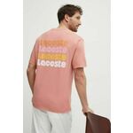 Bombažna kratka majica Lacoste moški, roza barva - roza. Kratka majica iz kolekcije Lacoste, izdelana iz tanke, elastične pletenine. Model iz izjemno udobne bombažne tkanine, ki je zračna.