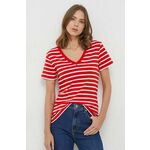 Bombažna kratka majica Tommy Hilfiger ženski, rdeča barva - rdeča. Kratka majica iz kolekcije Tommy Hilfiger, izdelana iz enobarvne pletenine. Model iz izjemno udobne bombažne tkanine.