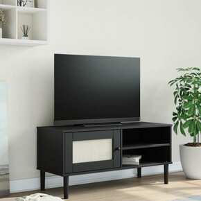 Vidaxl TV omarica SENJA videz ratana črna 106x40x49 cm trdna borovina