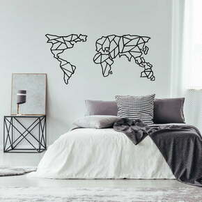 Črna kovinska stenska dekoracija Geometric World Map